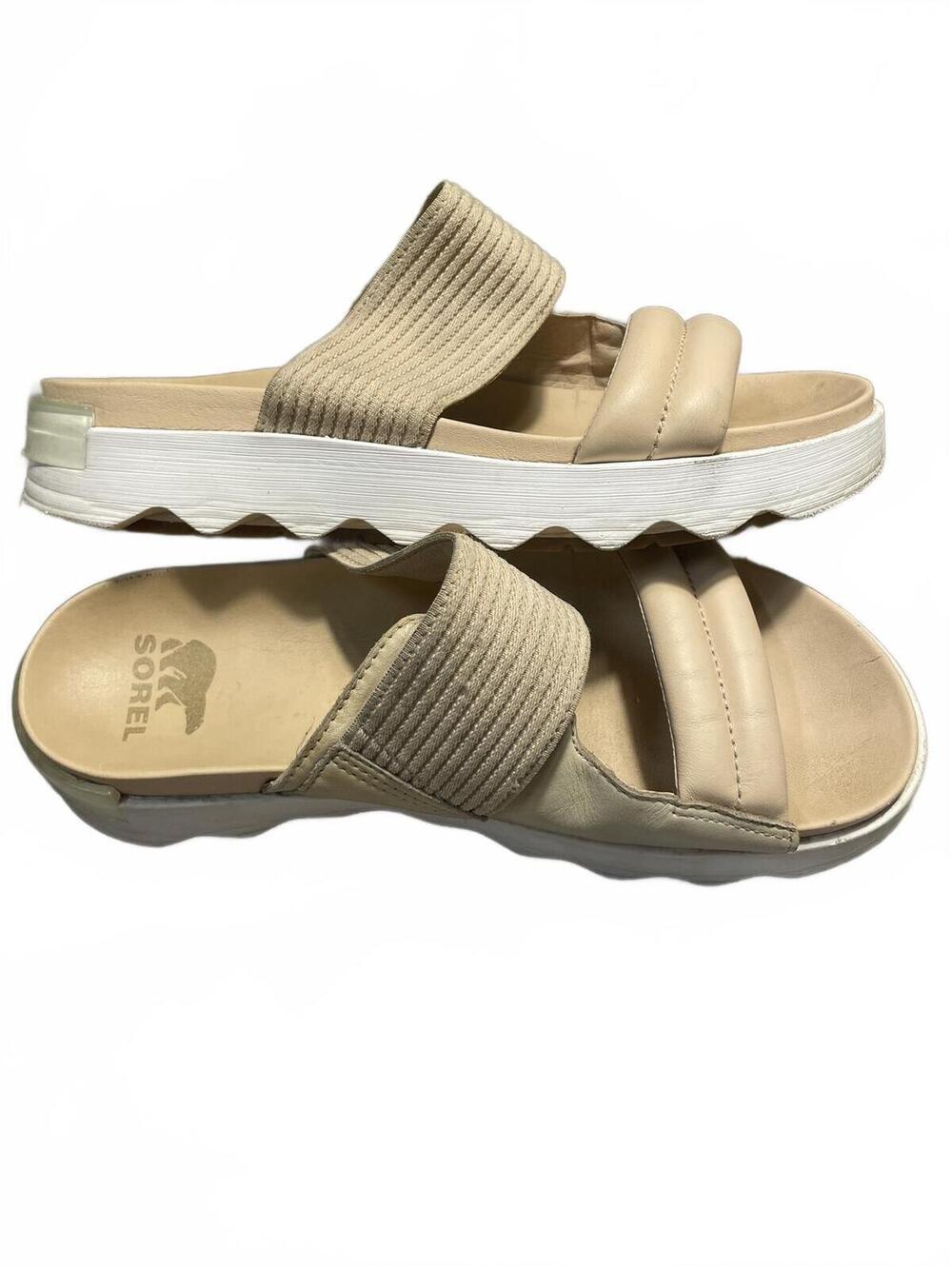 SOREL Beige Platform Slide Sandals Womens Size 10 Walking Chunky Casual - Picture 8 of 8